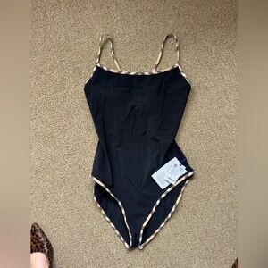 Burberry Black One Piece Swimsuit with Tan Accents
